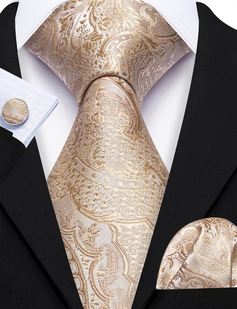 Barry.Wang Store Men Ties Paisley Woven Silk Necktie Set with Pocket Suqare Cufflinks Formal - Image 5
